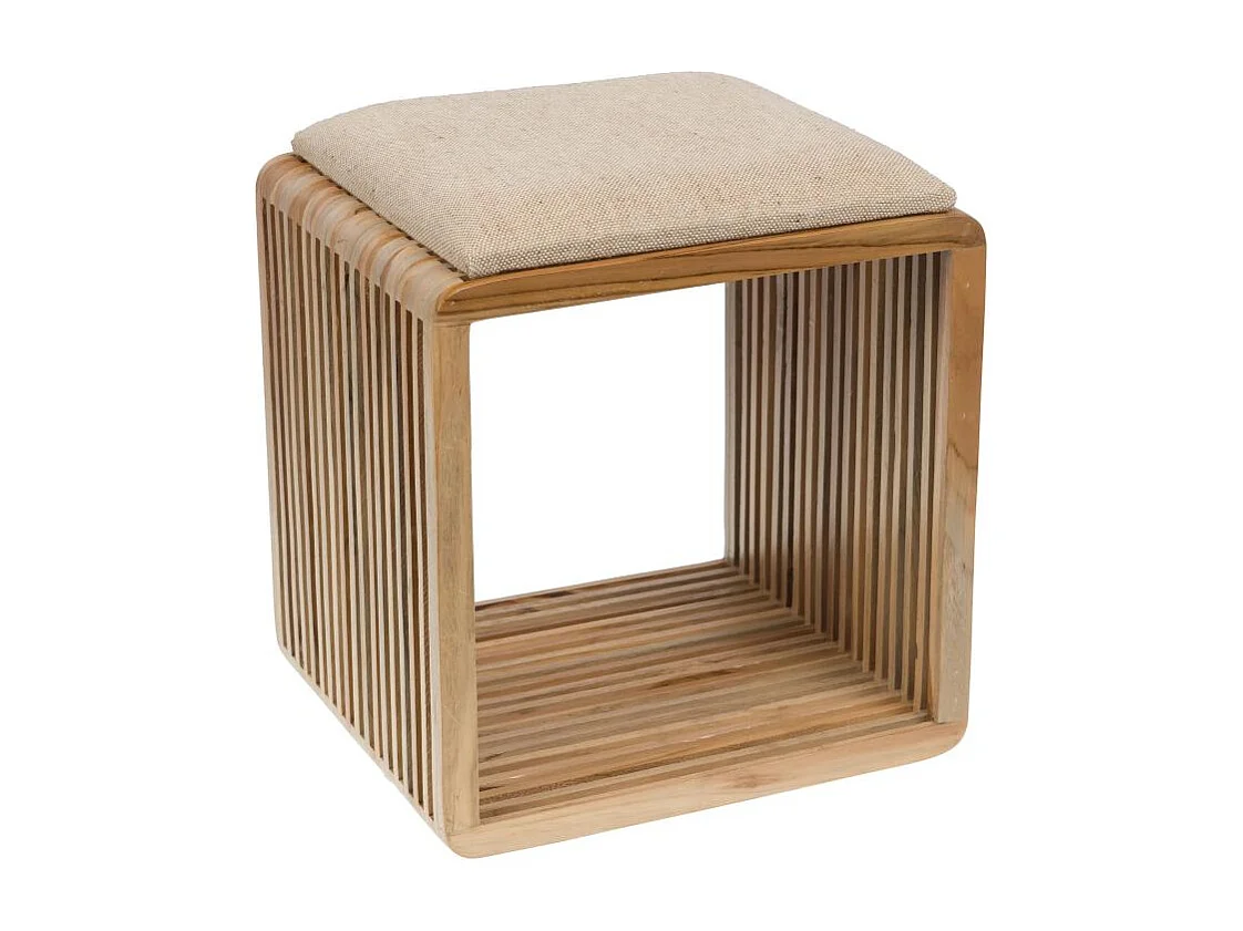 Tabouret Calopsite en Bois Naturel et Tissu Confortable - Beige 35x45x40 cm