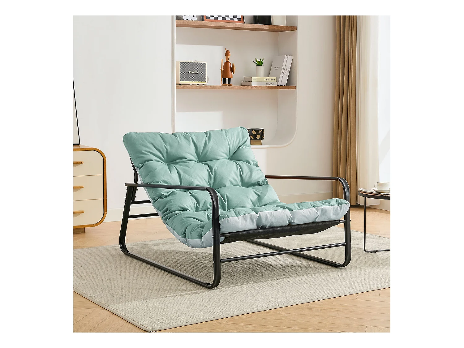 Fauteuil relax et chaise longue de jardin avec coussin réversible - Mobilier de balcon en acier - Chaise rembourrée 2 places (Aqua+Gris)