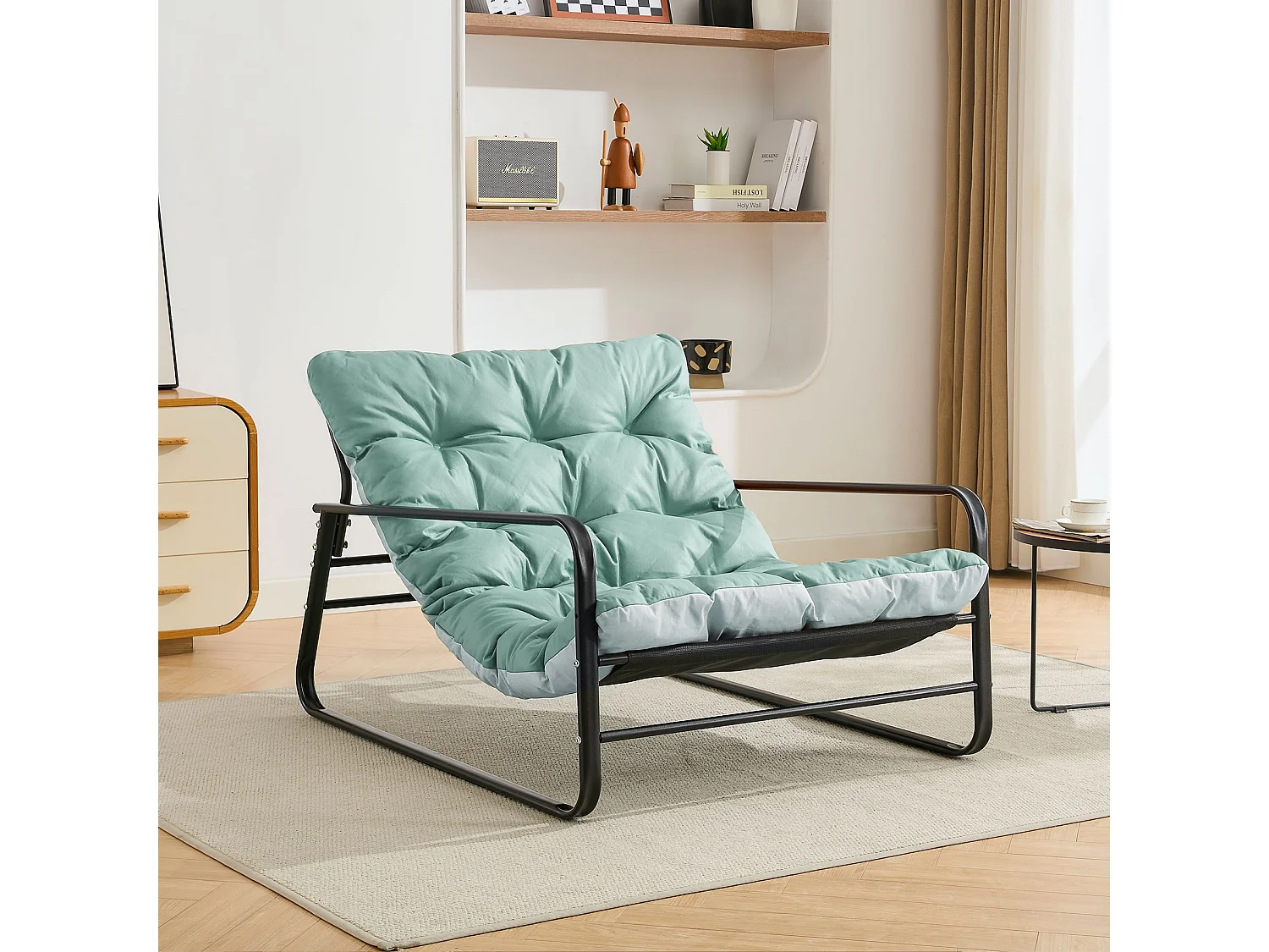 Fauteuil relax et chaise longue de jardin avec coussin réversible - Mobilier de balcon en acier - Chaise rembourrée 2 places (Aqua+Gris)