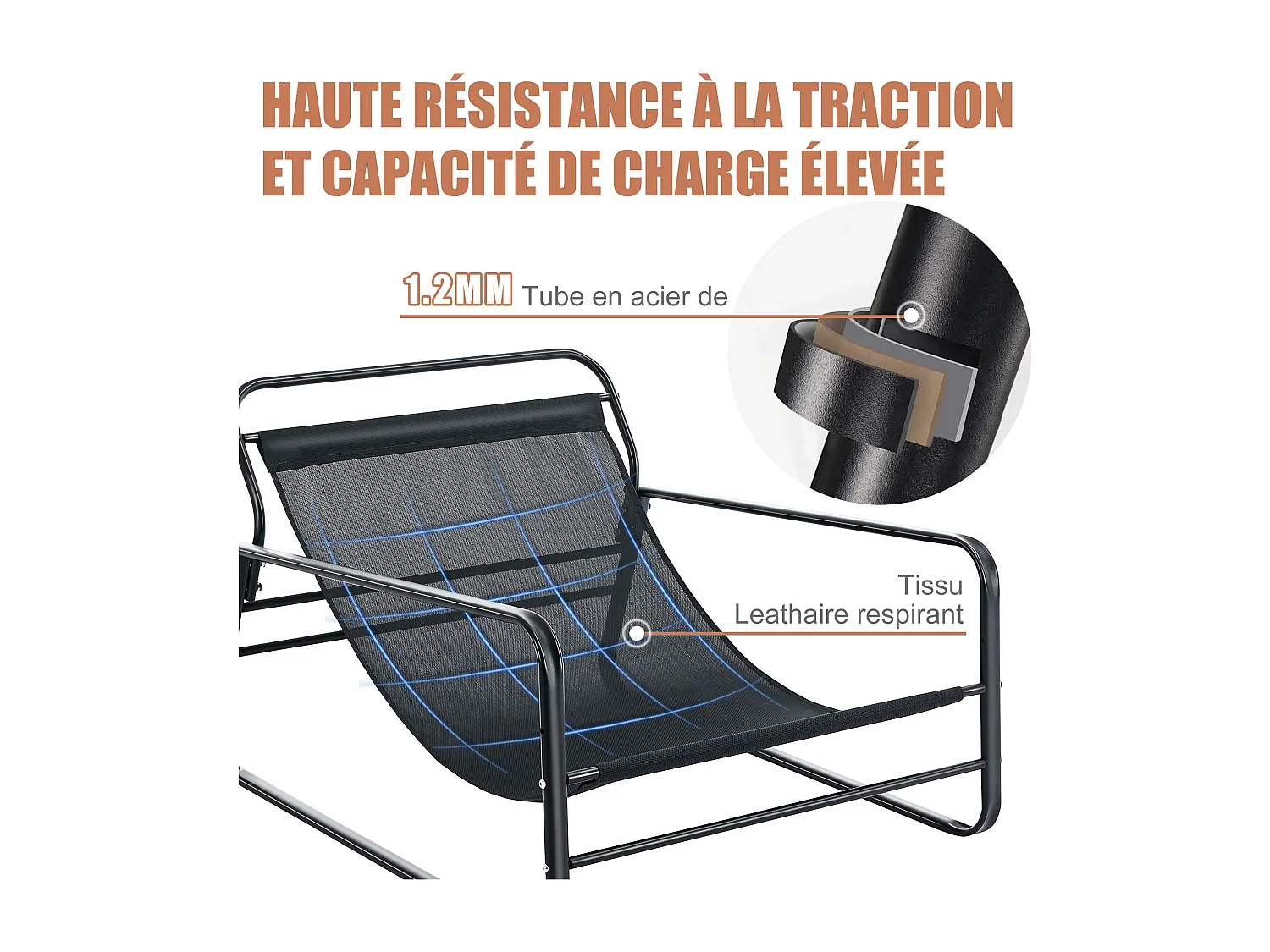 Fauteuil relax et chaise longue de jardin avec coussin réversible - Mobilier de balcon en acier - Chaise rembourrée 2 places (Aqua+Gris)