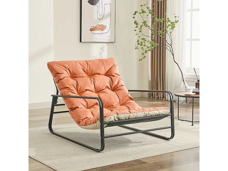 Moderno sillón reclinable de 2 plazas con estructura de acero y cojín reversible (Naranja+Beige)