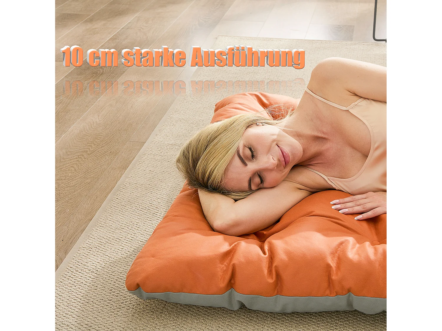 Fauteuil de salon, fauteuil relax, transat de jardin avec coussin réversible, chaise longue de balcon en acier, chaise rembourrée pour 2 personnes, (Orange+Beige)