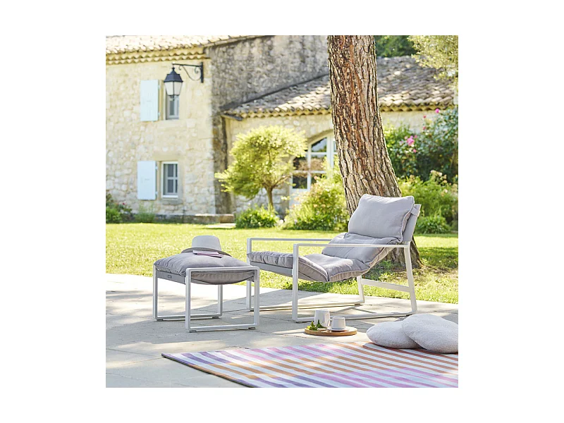 Fauteuil relax Lambinio avec repose pieds gris clair/blanc Hespéride
