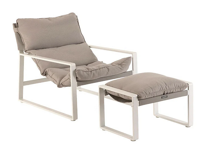Fauteuil relax Lambinio avec repose pieds gris clair/blanc Hespéride