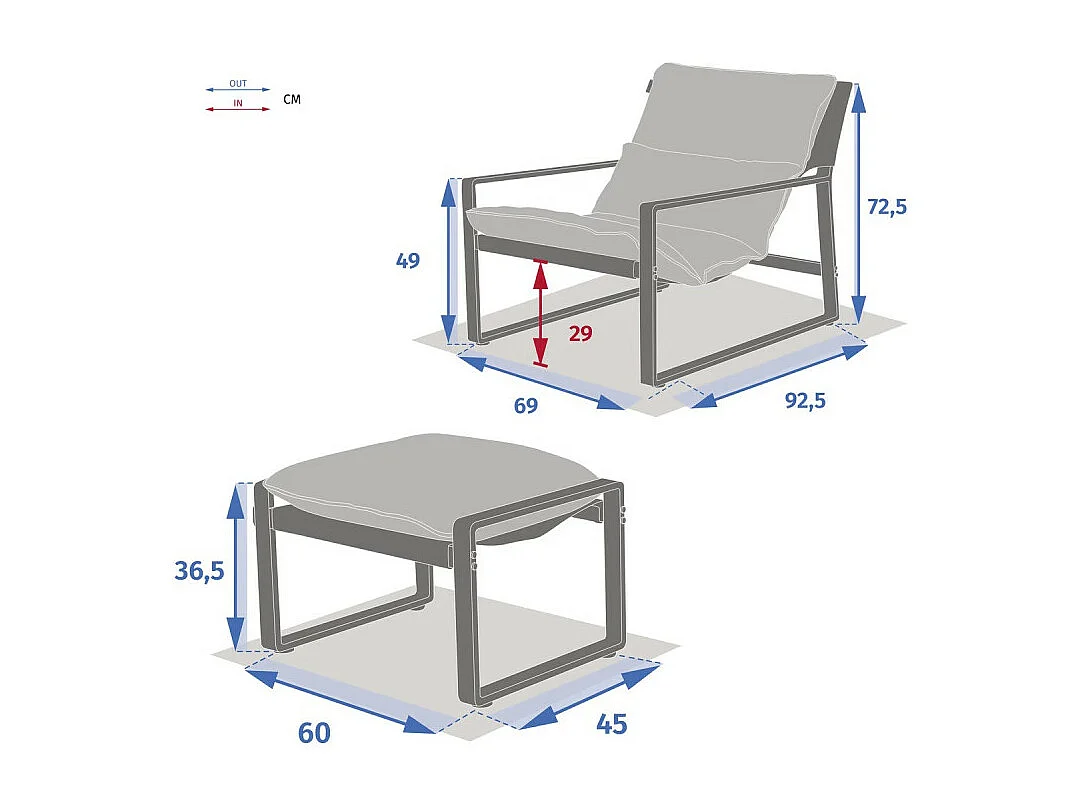 Fauteuil relax Lambinio avec repose pieds gris clair/blanc Hespéride