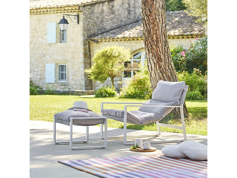 Fauteuil relax Lambinio avec repose pieds gris clair/blanc Hespéride