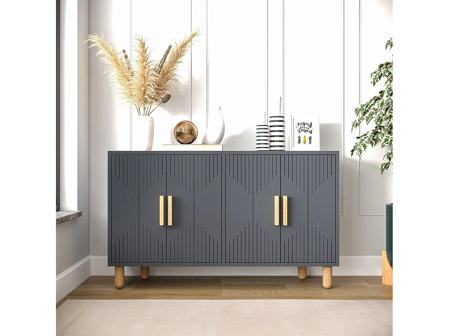 Aparador de Painéis de Partículas Revestido a Melamina – 120cm x 73.6cm x 29.6cm – Antracite