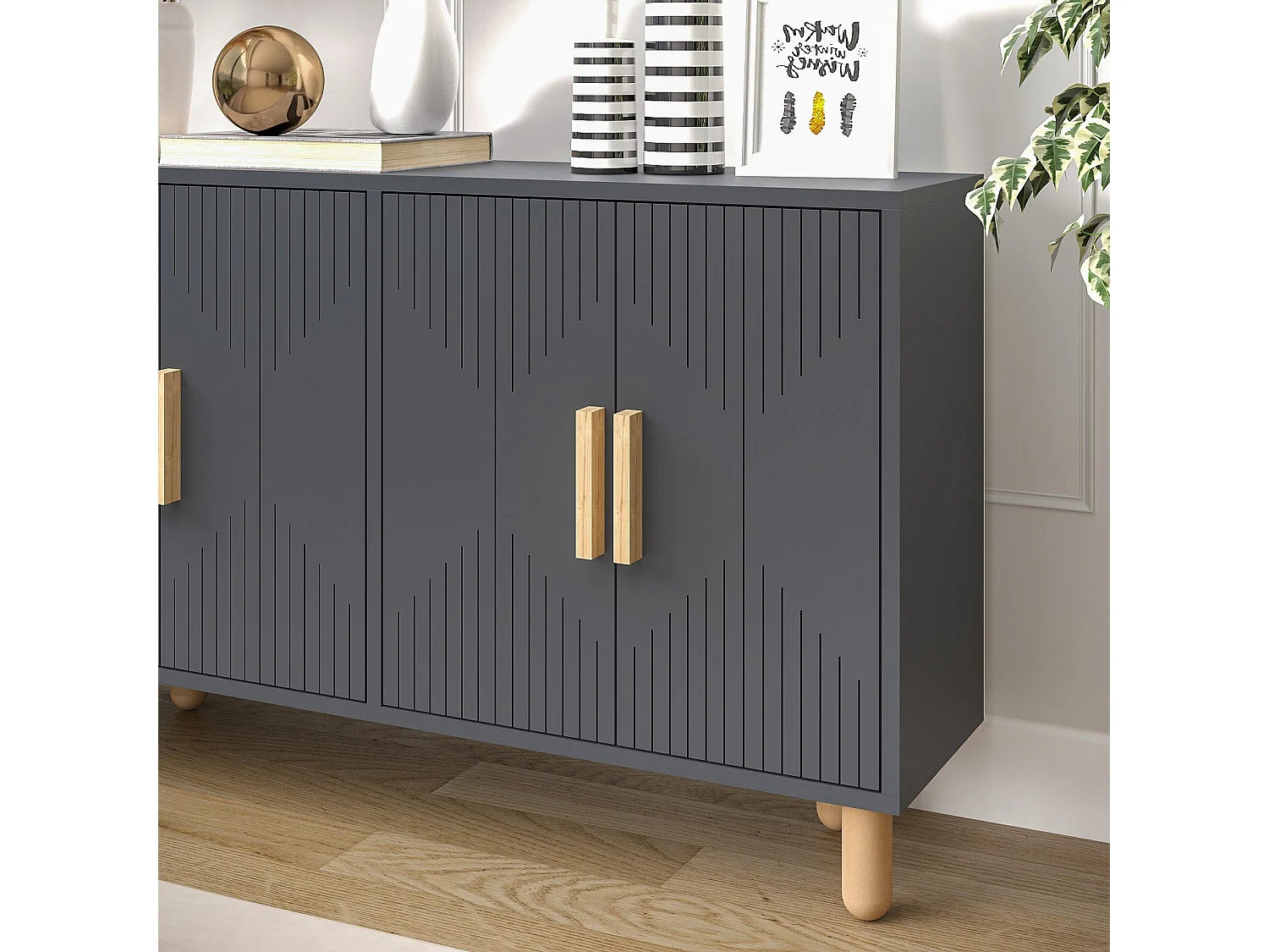 Aparador de Painéis de Partículas Revestido a Melamina – 120cm x 73.6cm x 29.6cm – Antracite