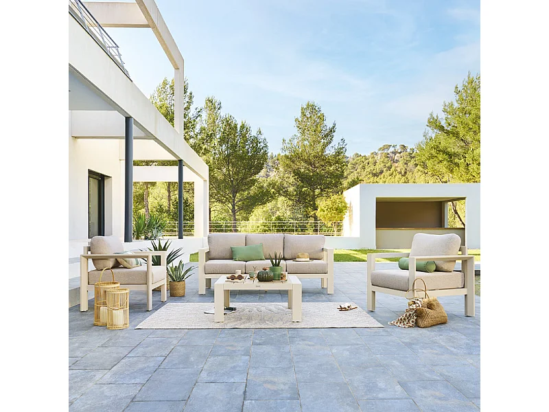Salon extérieur 5 places Evasion argile / lin Hespéride