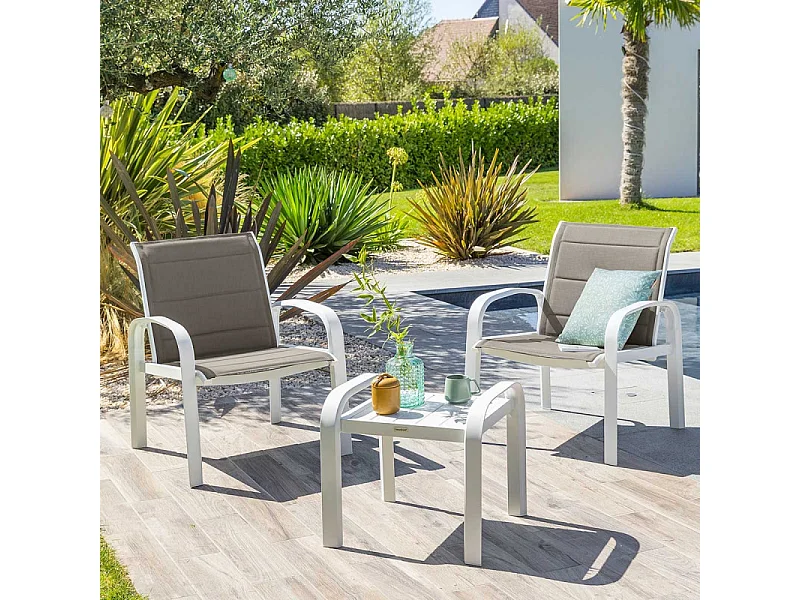 Muebles Exterior Elyn Jardín Terraza 3 Pzas Contemporáneo Blanco Beige