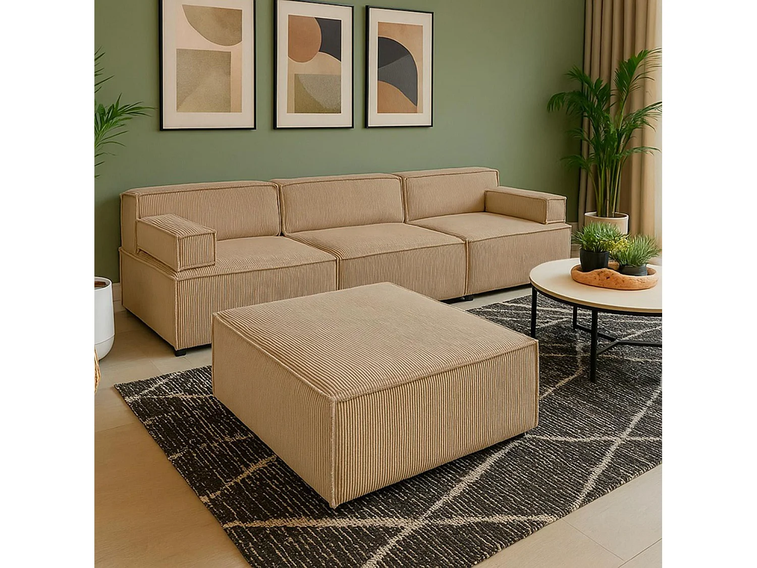 Canapé modulable Benoit Velours côtelé Beige