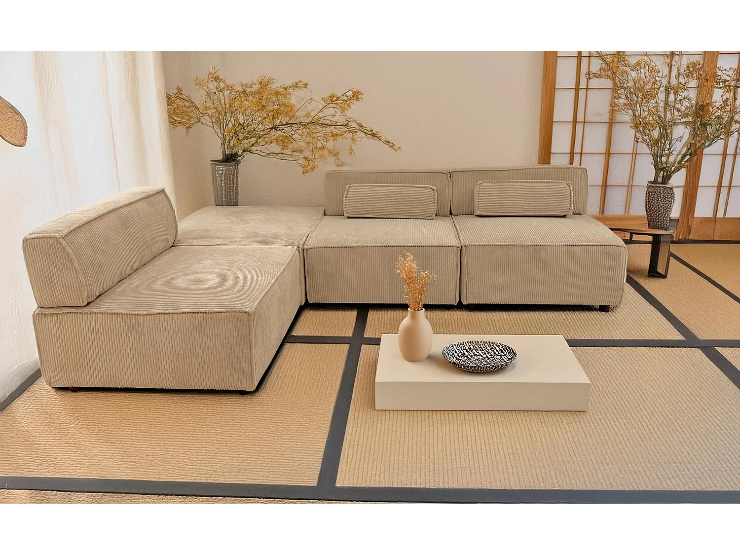 Canapé modulable Benoit Velours côtelé Beige