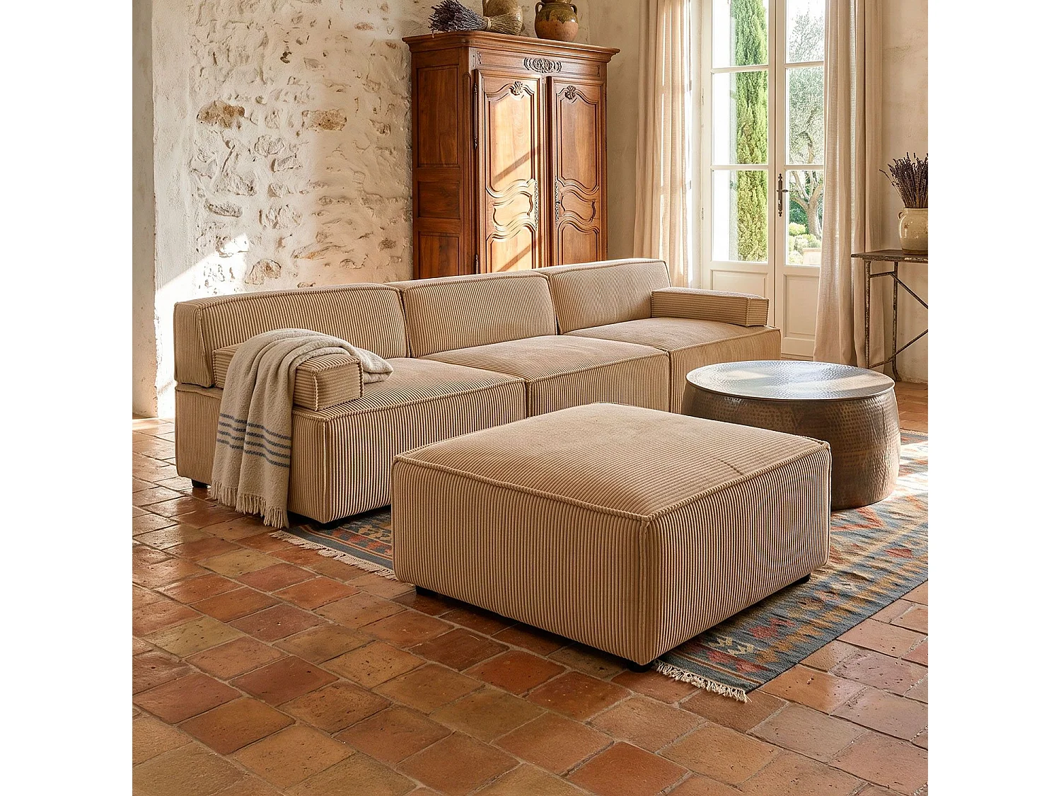 Canapé modulable Benoit Velours côtelé Beige
