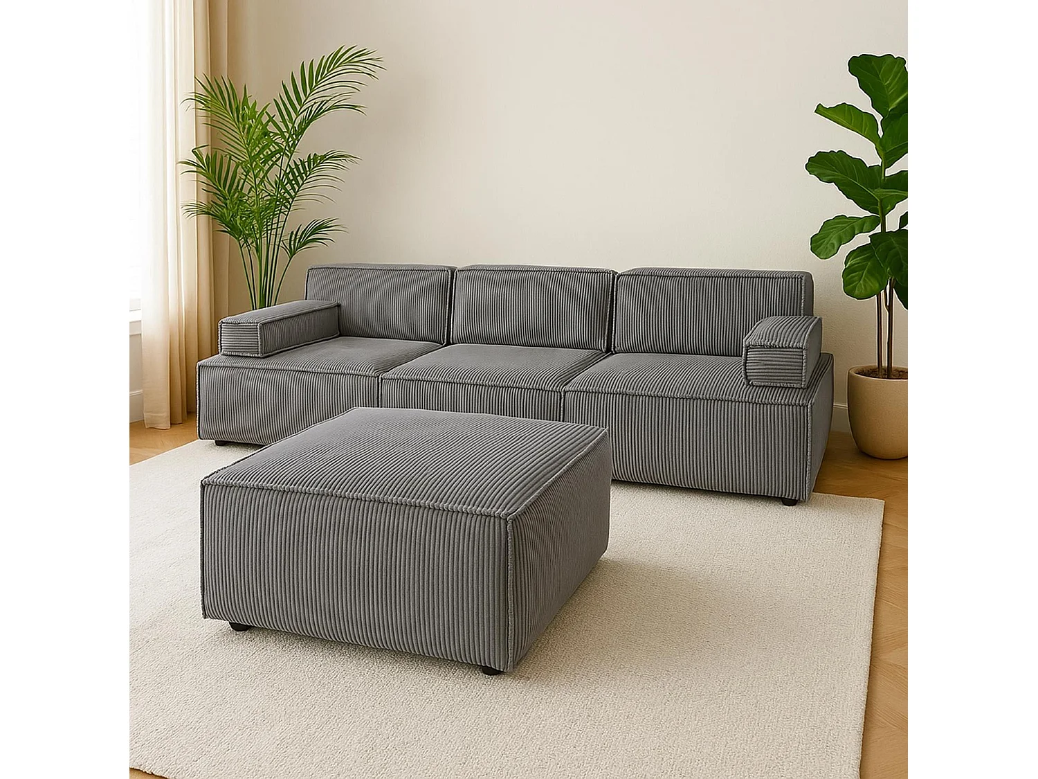 Modulares Sofa Benoit Cord Velours Grau - Komfort und Flexibilität im Alltag