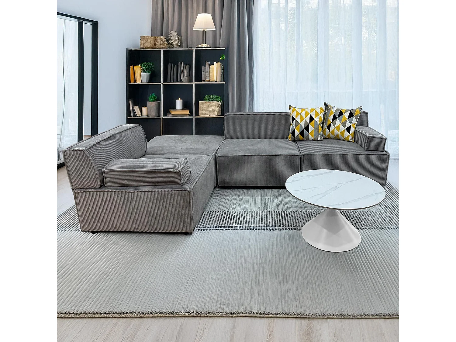 Modulares Sofa Benoit Cord Velours Grau - Komfort und Flexibilität im Alltag