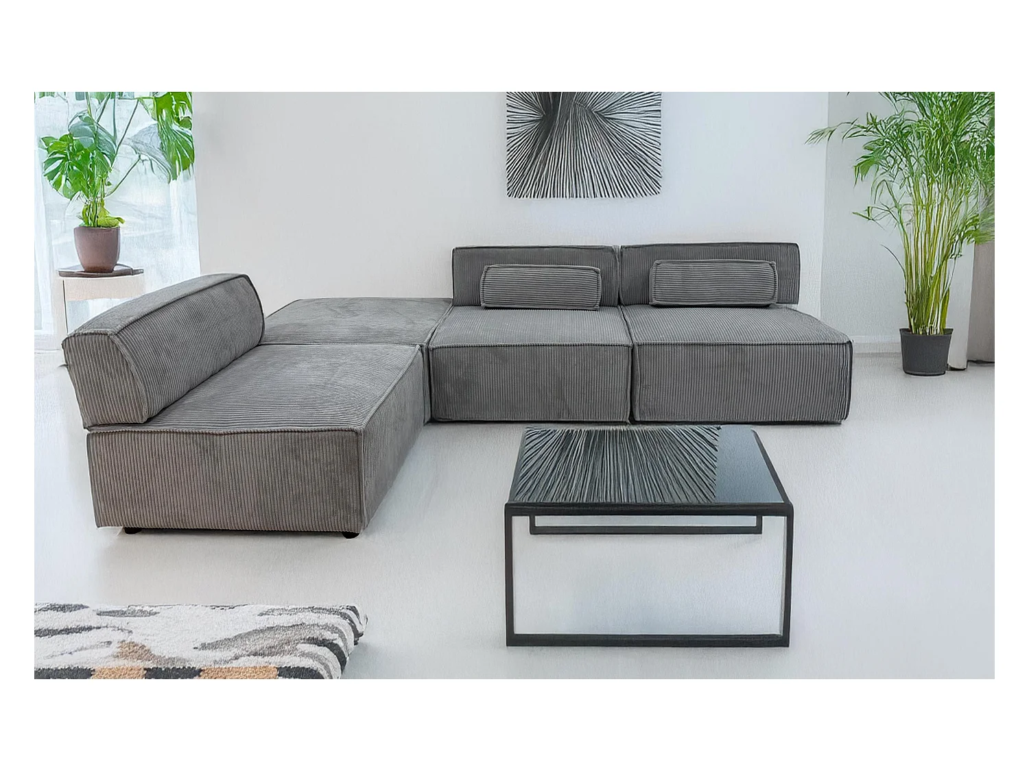 Modulares Sofa Benoit Cord Velours Grau - Komfort und Flexibilität im Alltag