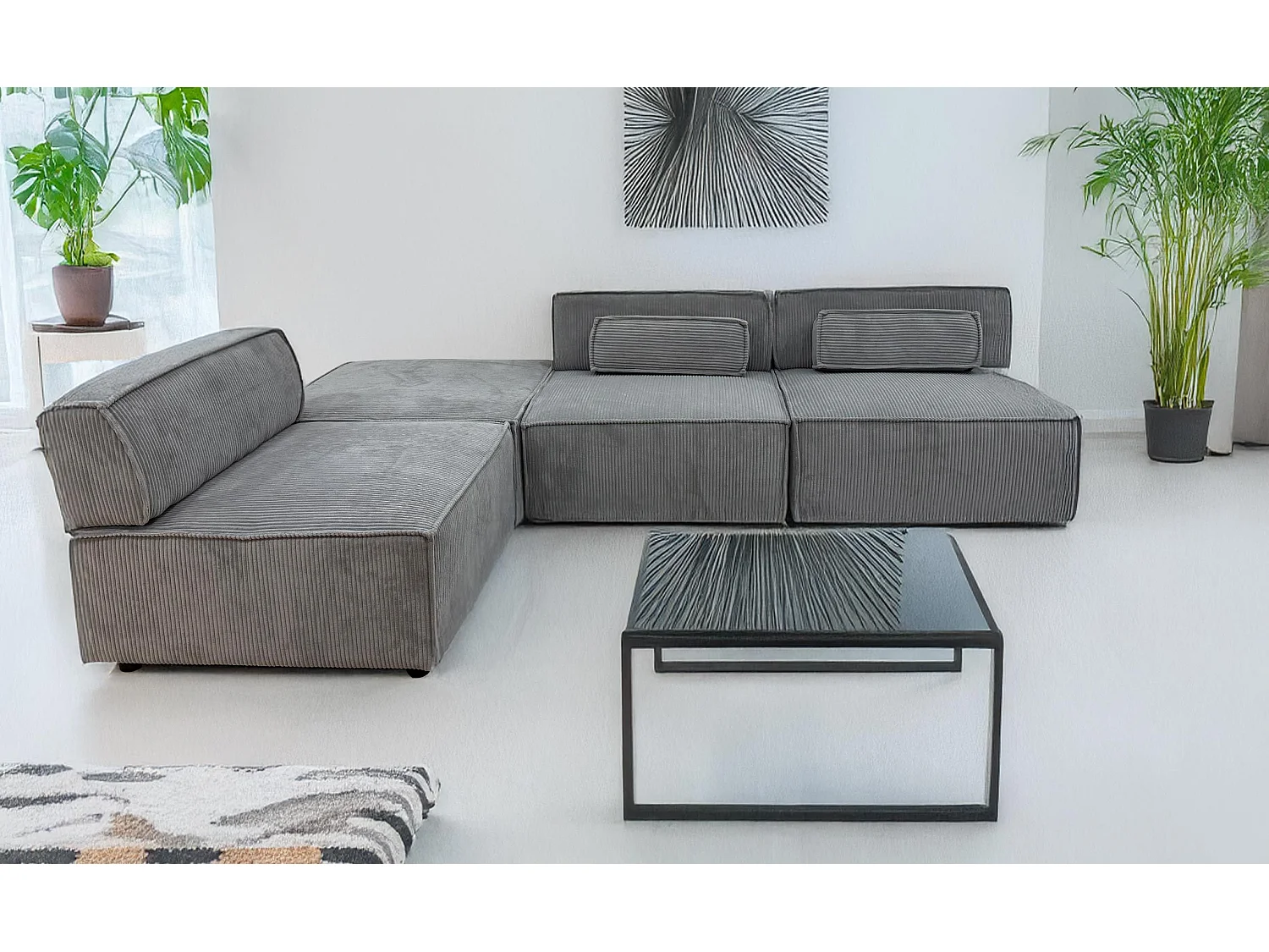 Canapé modulable Benoit Velours côtelé Gris
