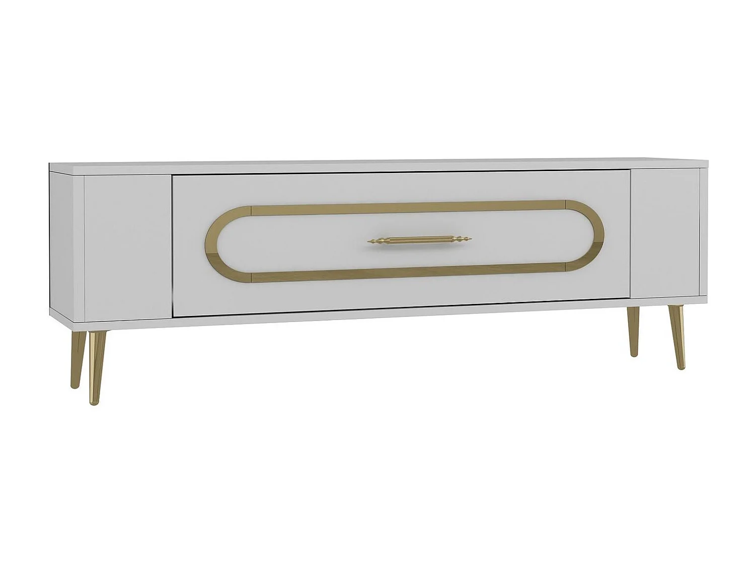 Móvel de TV – 120 cm x 48,2 cm x 26,4 cm – Branco e Dourado – Painel de Partículas