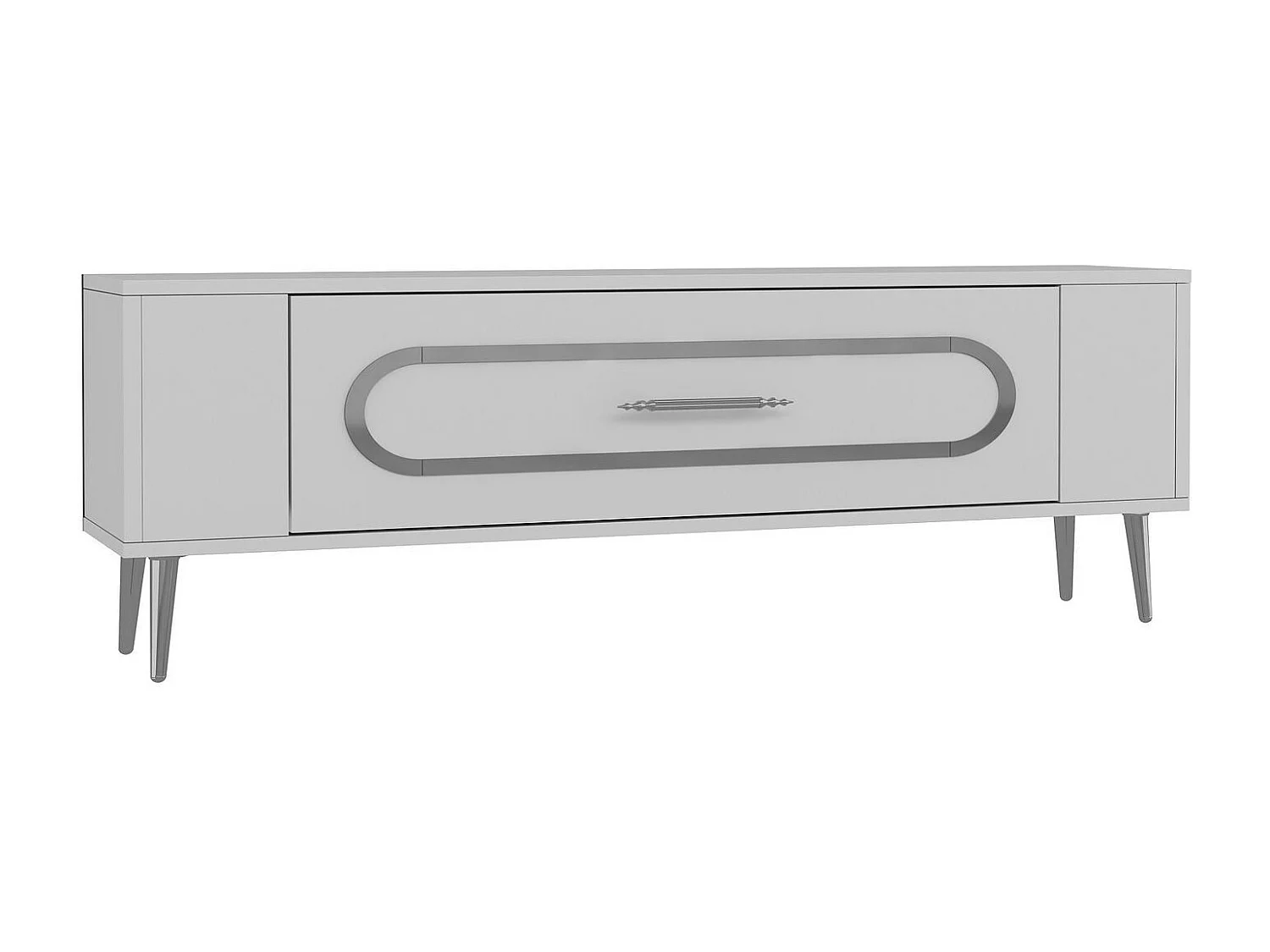 Móvel de TV – 120 cm x 48,2 cm x 26,4 cm – Branco e Prata – Painel de Partículas