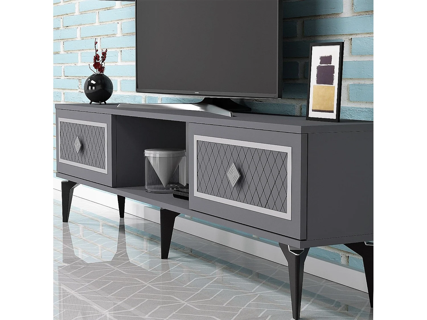 Móvel de TV – 150 cm – Antracite e Prata – Painéis de Partículas