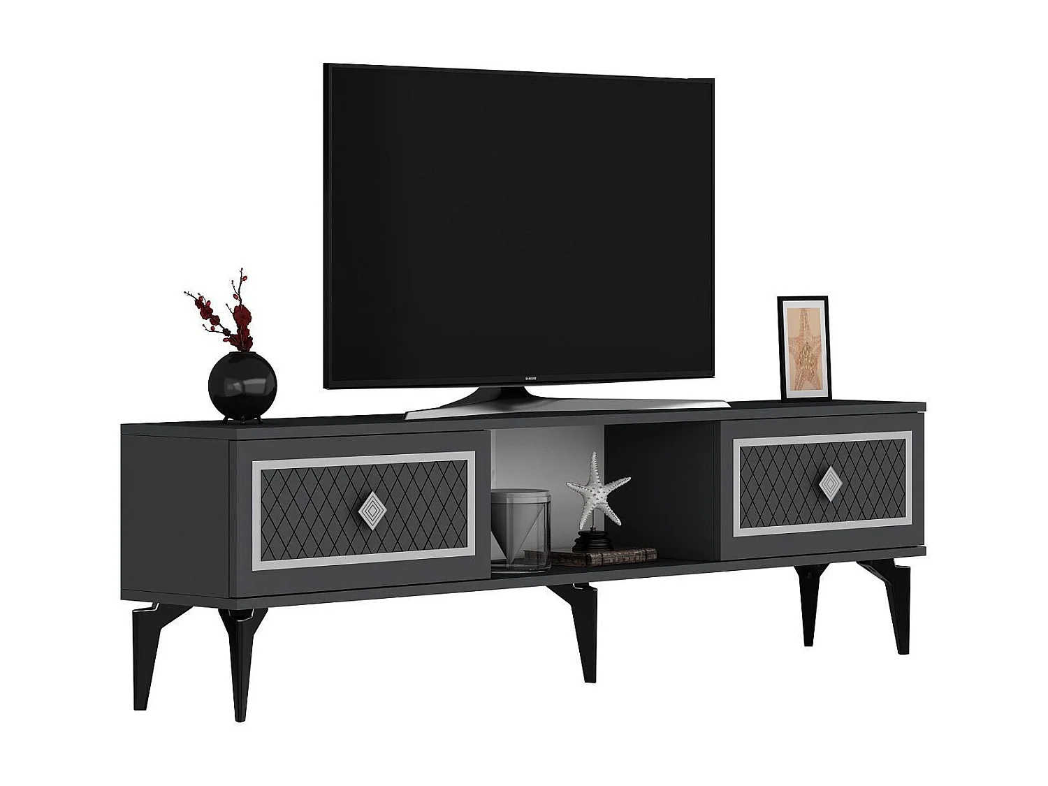 TV-Ständer – 150 cm – Anthrazit und Silber – Spanplatte