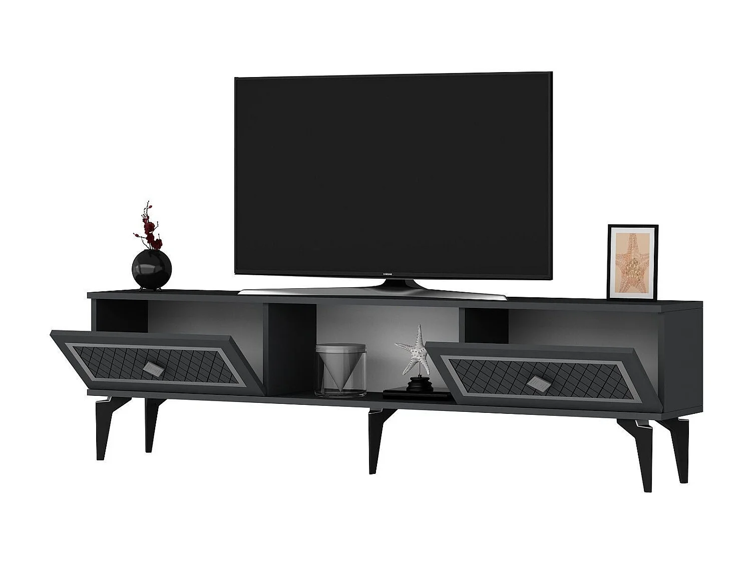 TV-Ständer – 150 cm – Anthrazit und Silber – Spanplatte