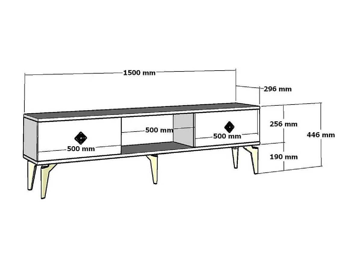 Móvel de TV – 150 cm x 44,6 cm x 29,6 cm – Branco e Dourado – Painéis de partículas revestidos a melamina