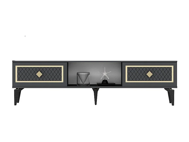 Móvel de TV – 150 cm x 44,6 cm x 29,6 cm – Antracite e Dourado – Painéis de Partículas Revestidos a Melamina