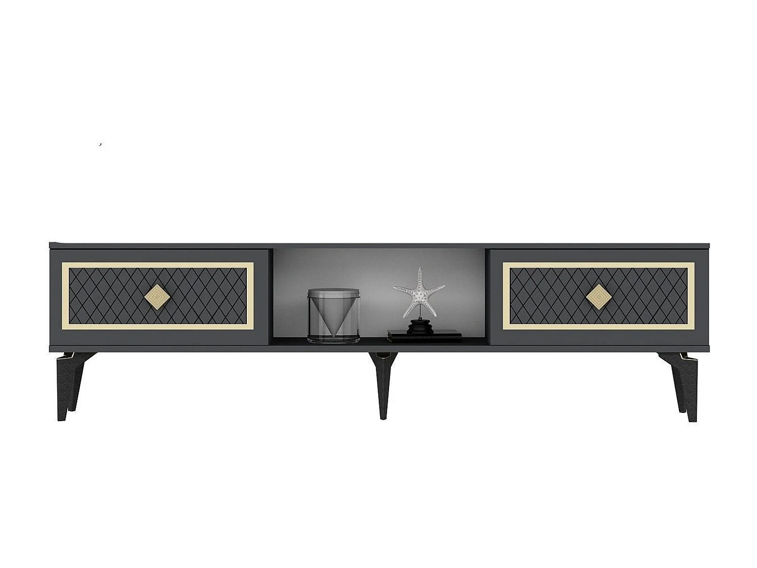 Mueble de TV – 150 cm x 44,6 cm x 29,6 cm – Antracita y Oro – Tablero de Partículas Revestido de Melamina