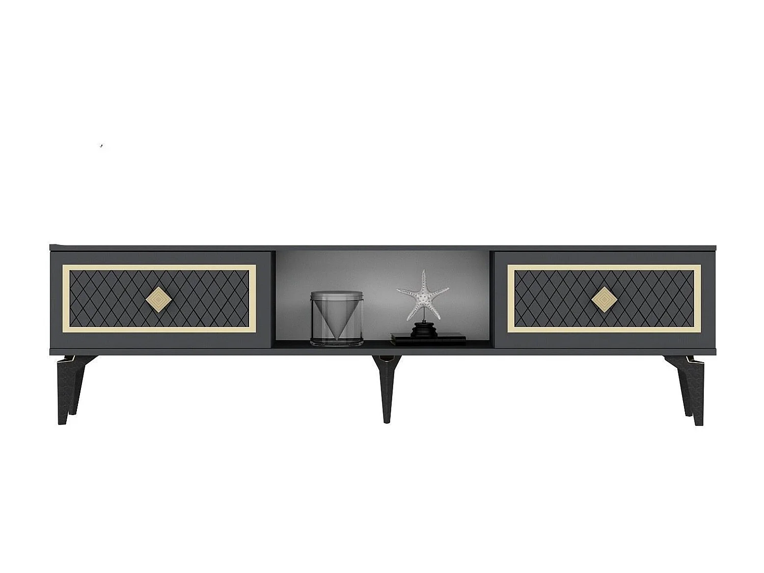 TV-Schrank – 150 cm x 44,6 cm x 29,6 cm – Anthrazit und Gold – Melaminbeschichtete Spanplatte