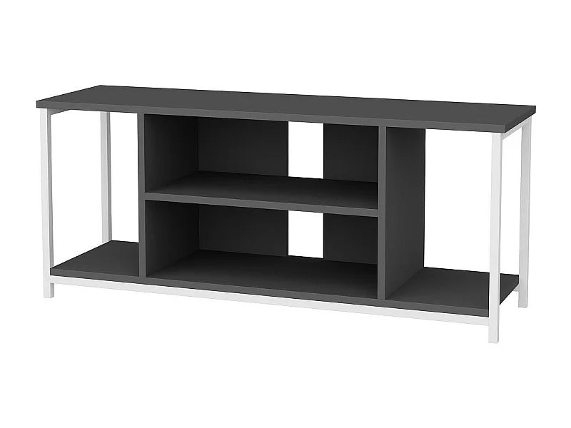 Eleganter TV-Ständer, 120 cm breit, Weiß und Anthrazit | 100 % melaminbeschichtete Spanplatte, 18 mm stark, Metallgestell | Modernes Wohnzimmerdesign