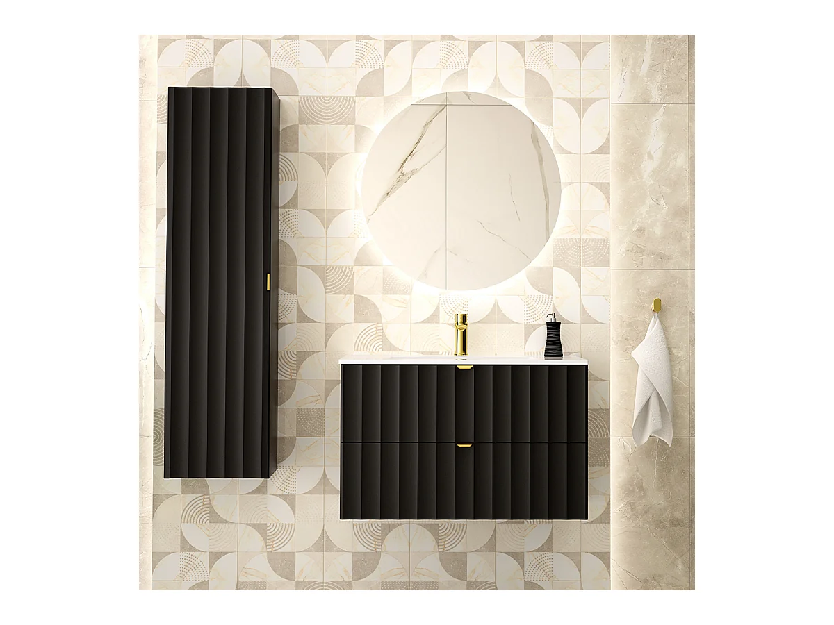 Ensemble meuble simple vasque encastrée 80cm et colonne Lexa Noir