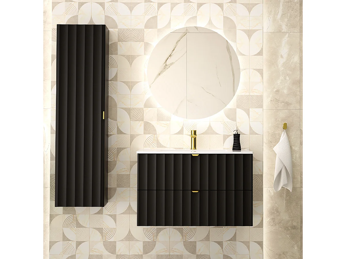 Ensemble meuble simple vasque encastrée 80cm en colonne Lexa Noir