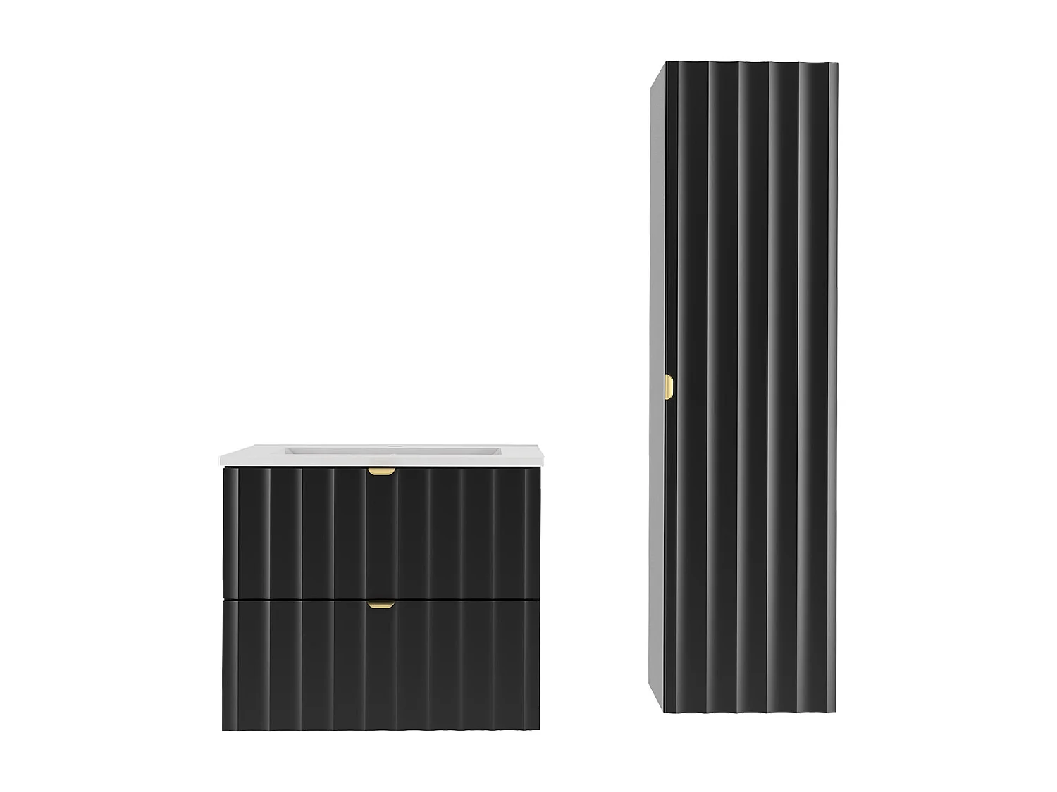 Ensemble meuble simple vasque encastrée 80cm en colonne Lexa Noir
