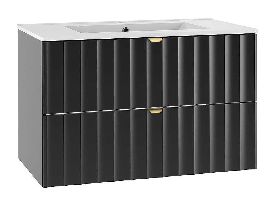 Ensemble meuble simple vasque encastrée 80cm en colonne Lexa Noir