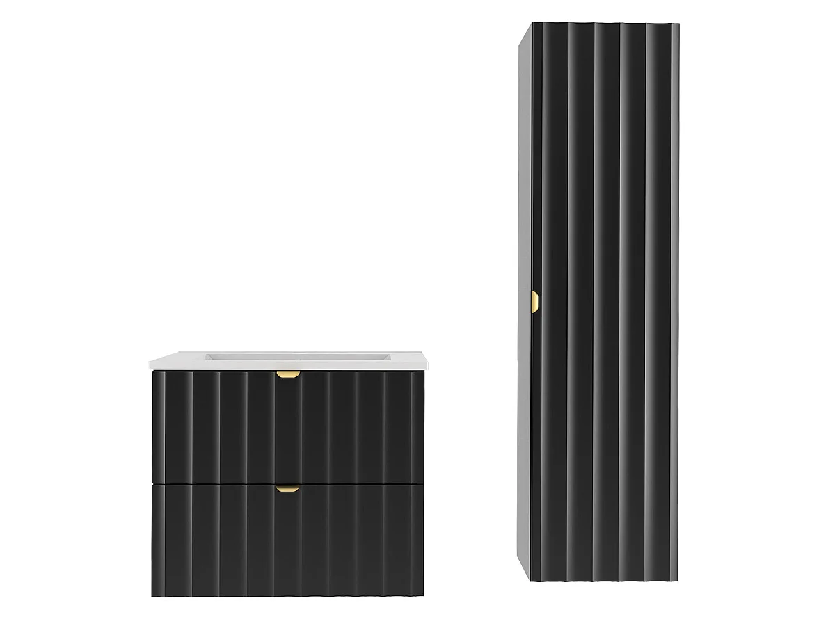 Ensemble meuble simple vasque encastrée 80cm et colonne Lexa Noir
