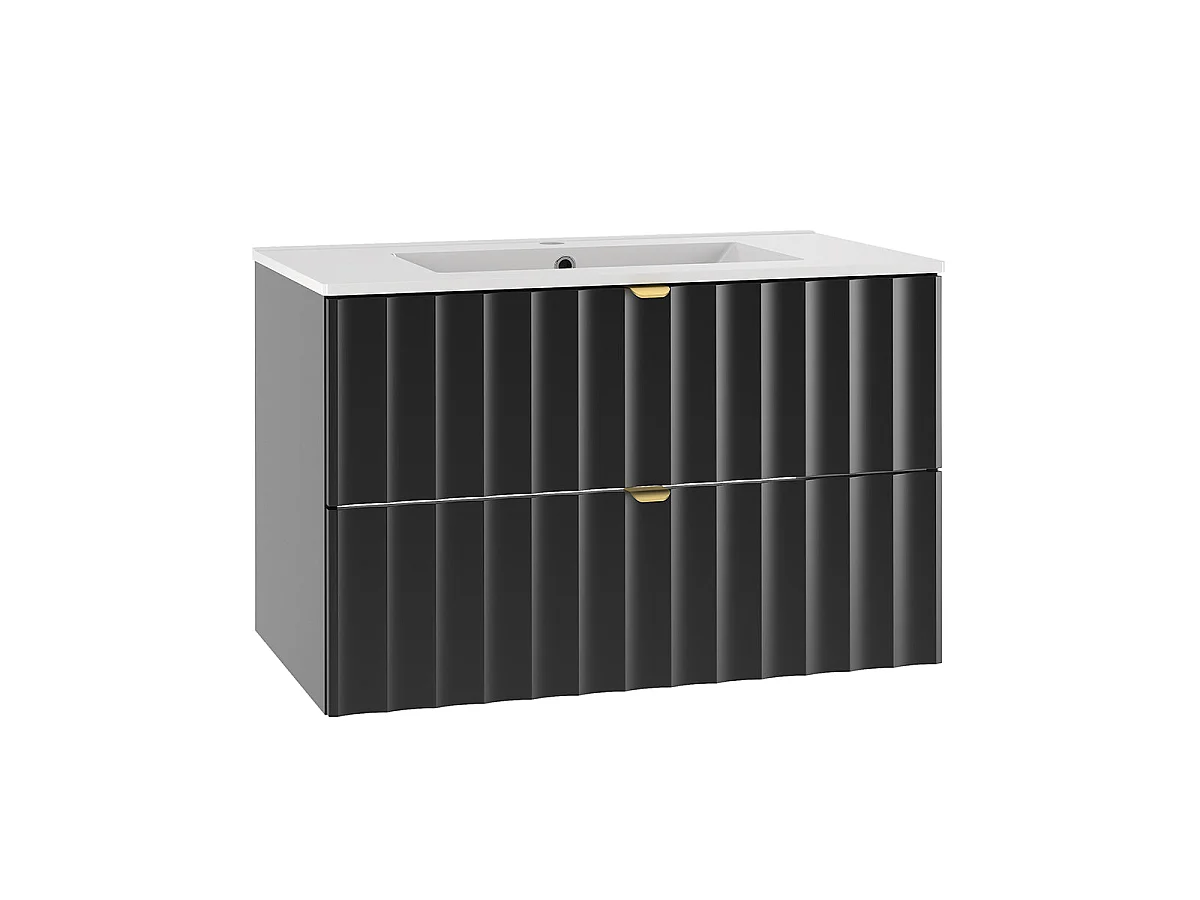 Ensemble meuble simple vasque encastrée 80cm et colonne Lexa Noir