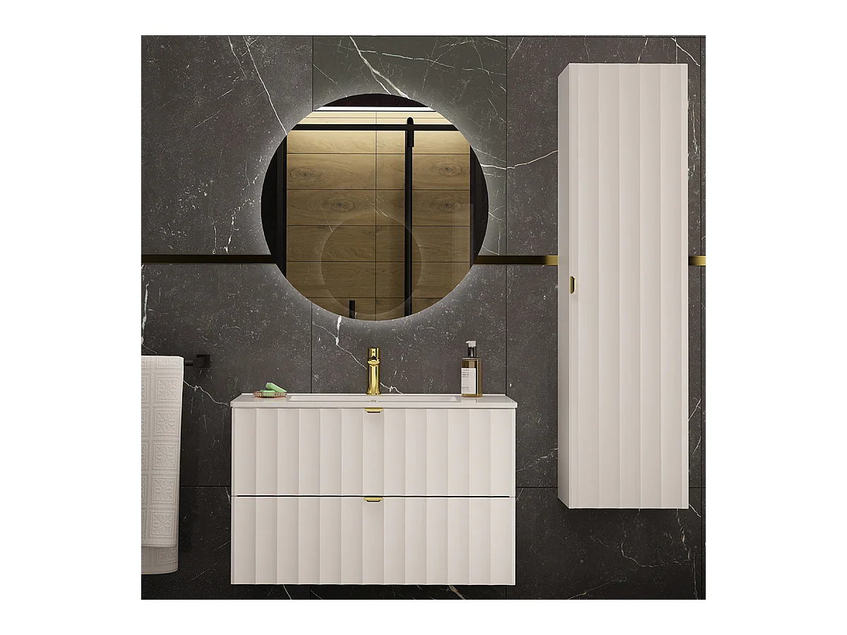 Ensemble meuble simple vasque encastrée 80cm et colonne Lexa Blanc