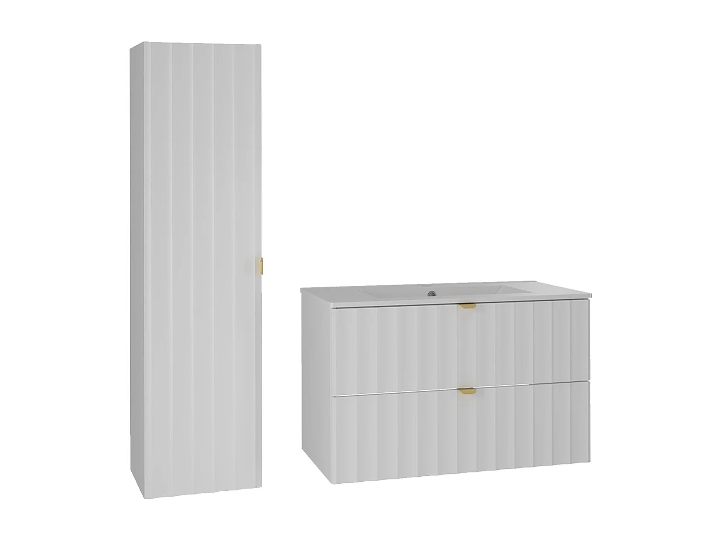Ensemble meuble simple vasque encastrée 80cm et colonne Lexa Blanc