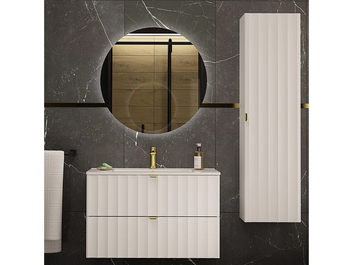 Ensemble meuble simple vasque encastrée 80cm et colonne Lexa Blanc