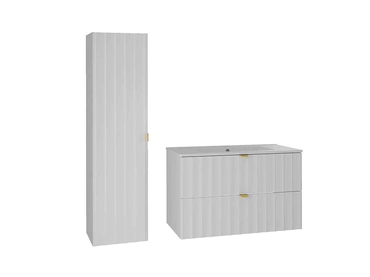 Ensemble meuble simple vasque encastrée 80cm et colonne Lexa Blanc