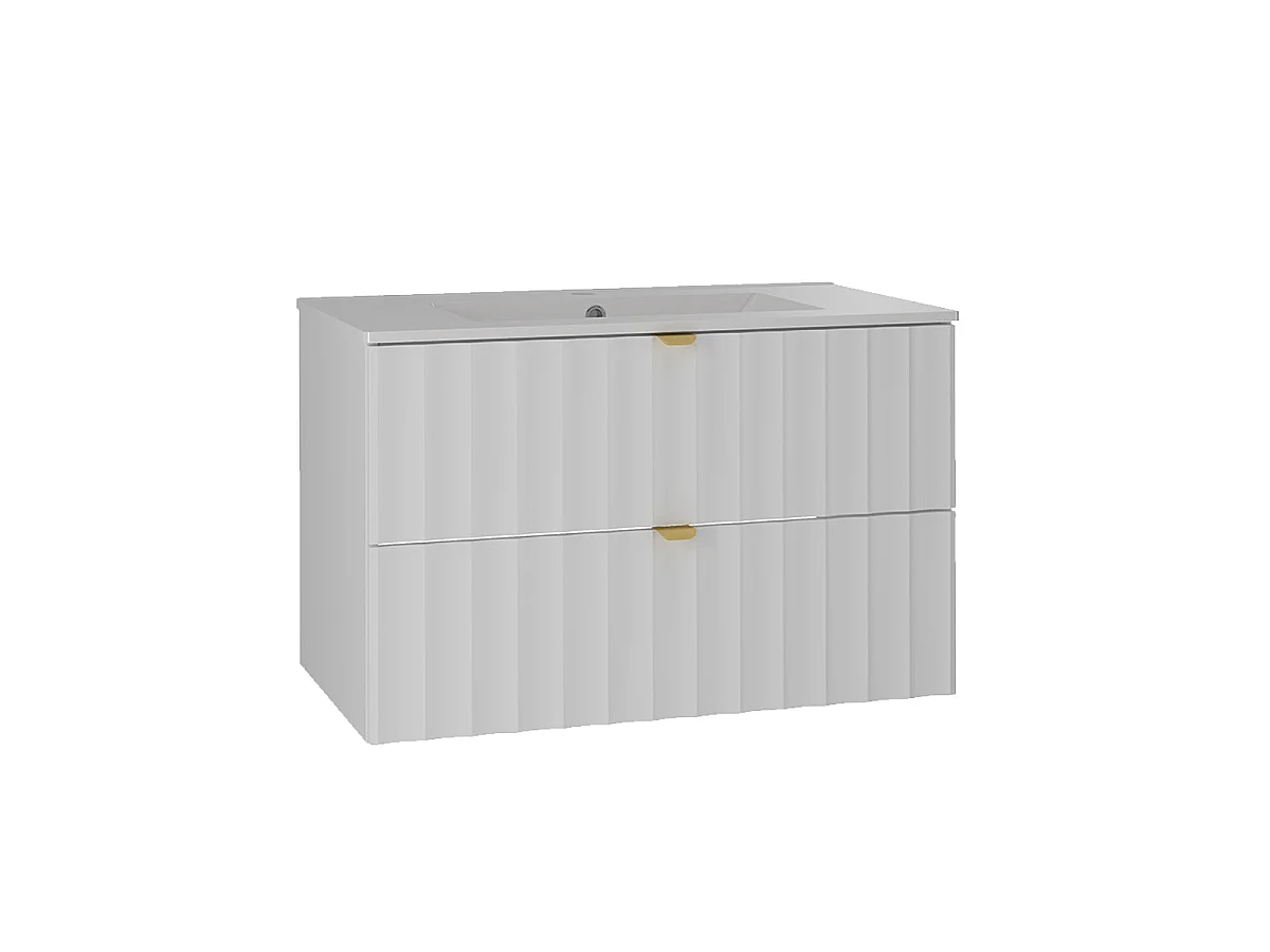 Ensemble meuble simple vasque encastrée 80cm et colonne Lexa Blanc