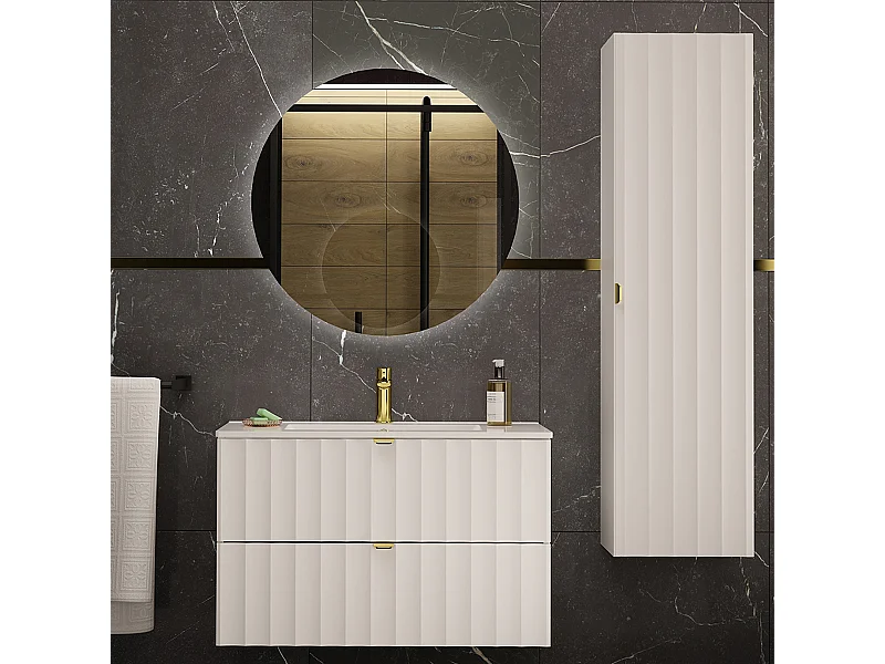 Ensemble meuble simple vasque encastrée 80cm et colonne Lexa Blanc