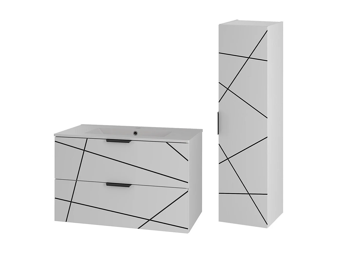 Ensemble meuble simple vasque encastrée 80cm et colonne Teren Blanc