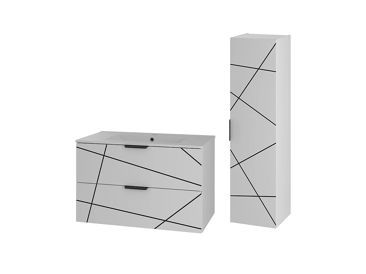 Teren White 80-cm Built-In Single-Sink Vanity Set with Tall Cabinet