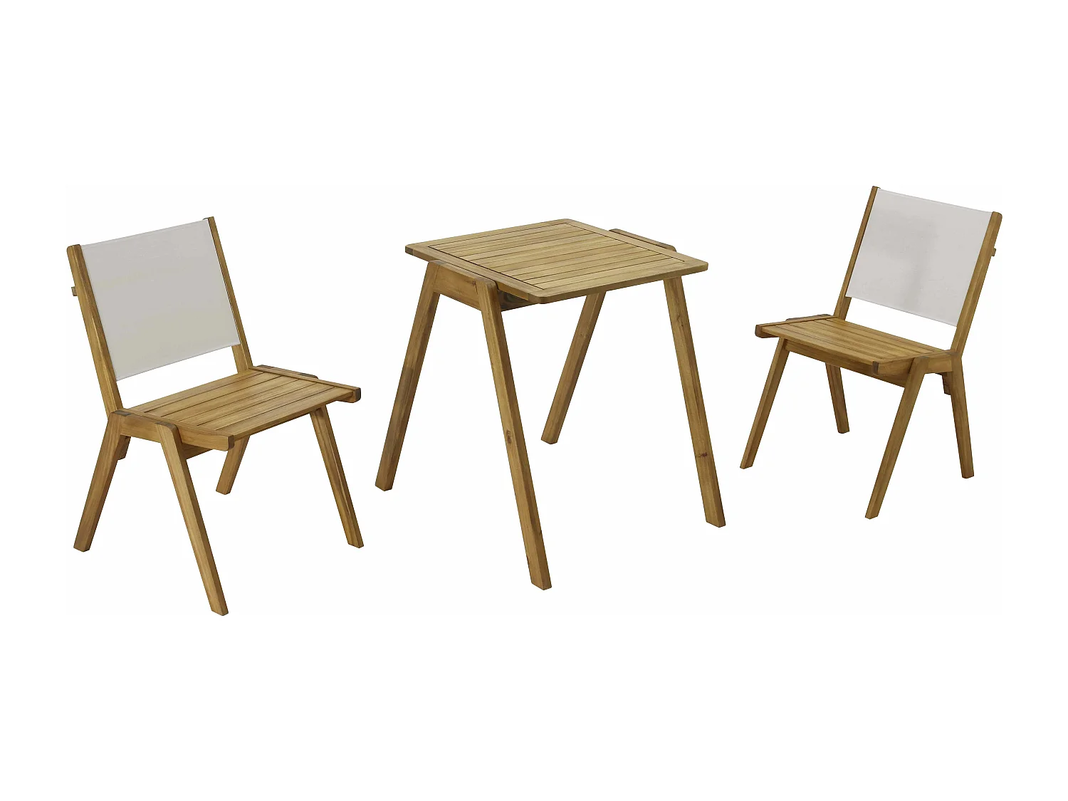 Lot de 2 chaises de jardin en eucalyptus et textilène écru