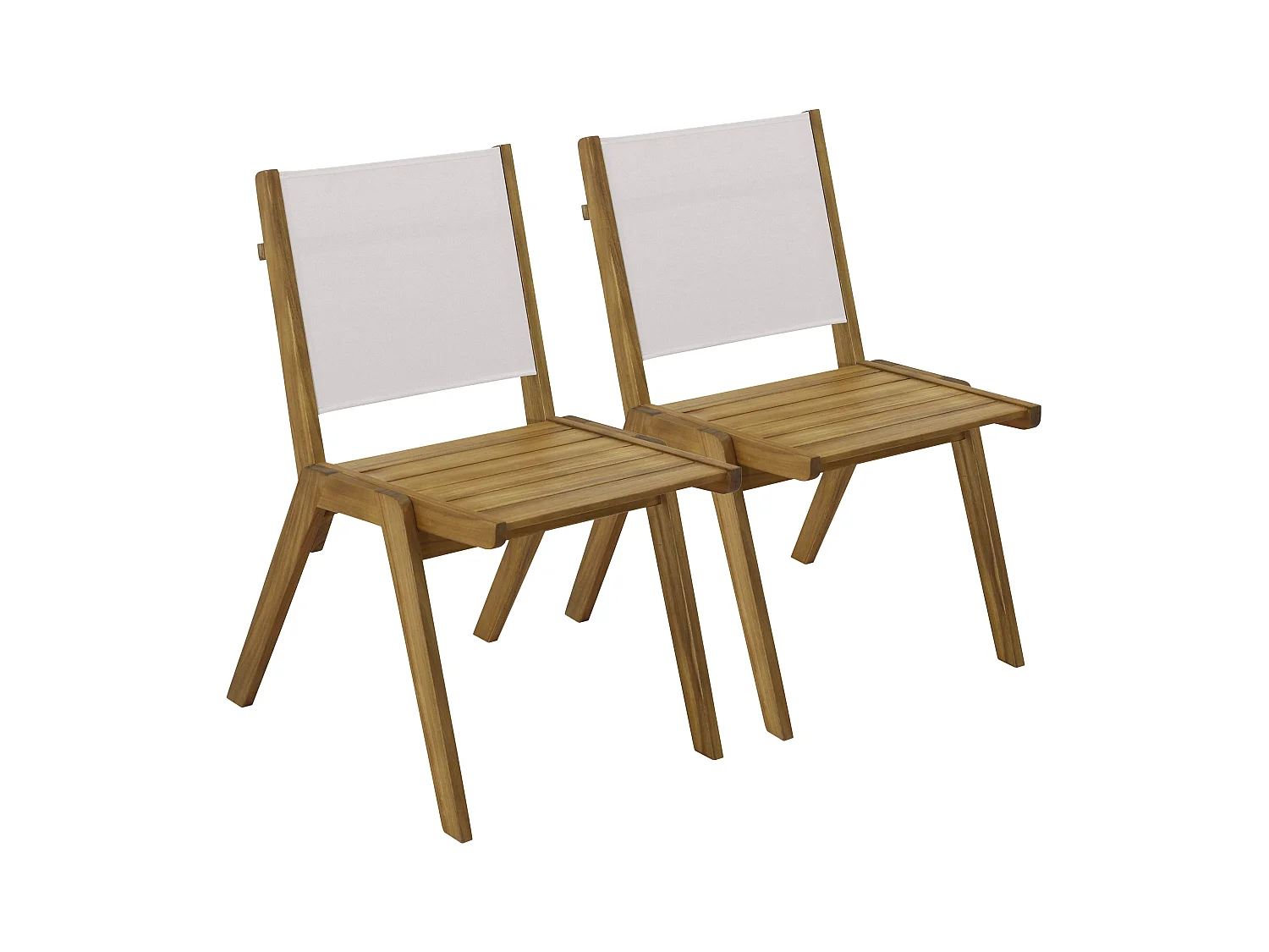 Lot de 2 chaises de jardin en eucalyptus et textilène écru