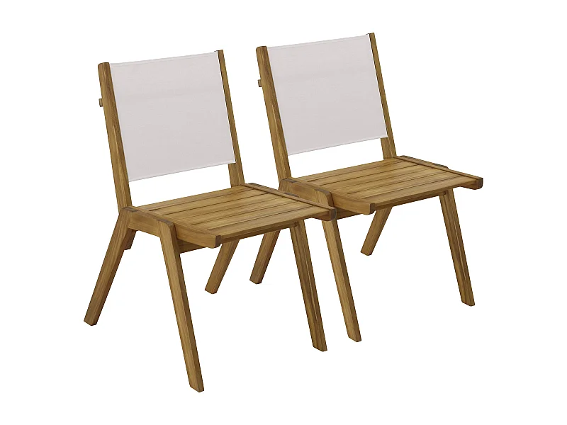 Lot de 2 chaises de jardin en eucalyptus et textilène écru