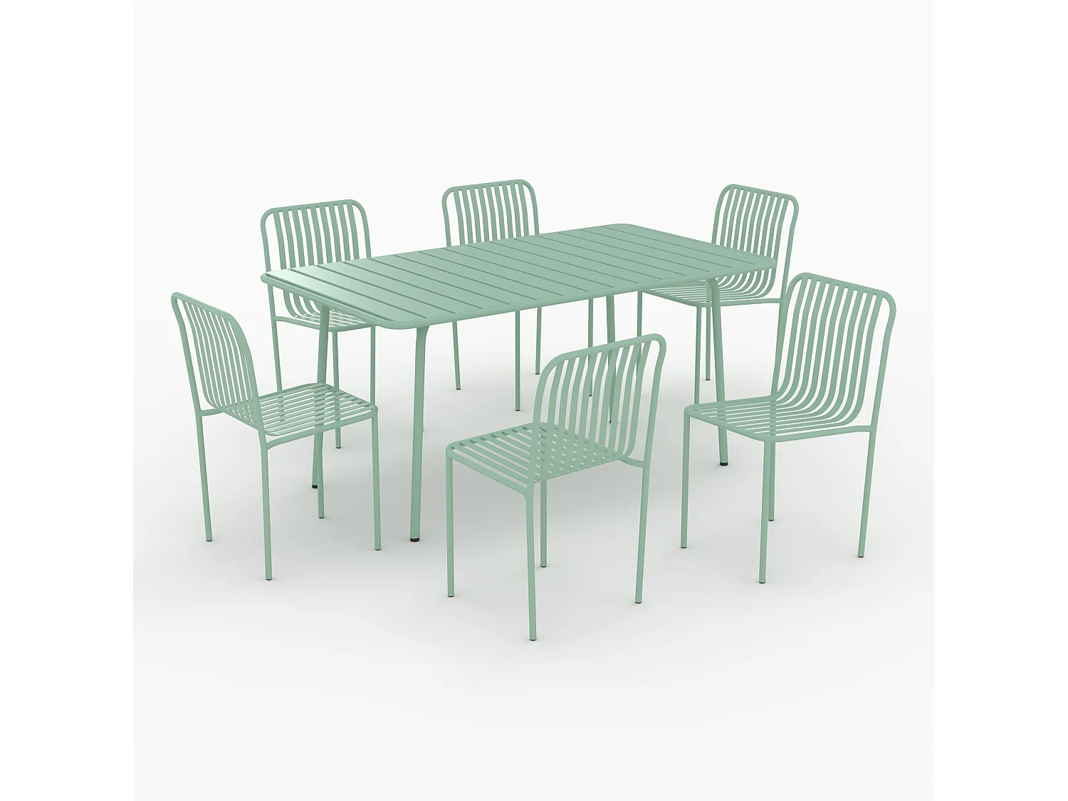 Mesa y sillas de jardín para 6 personas de metal verde - Yumi