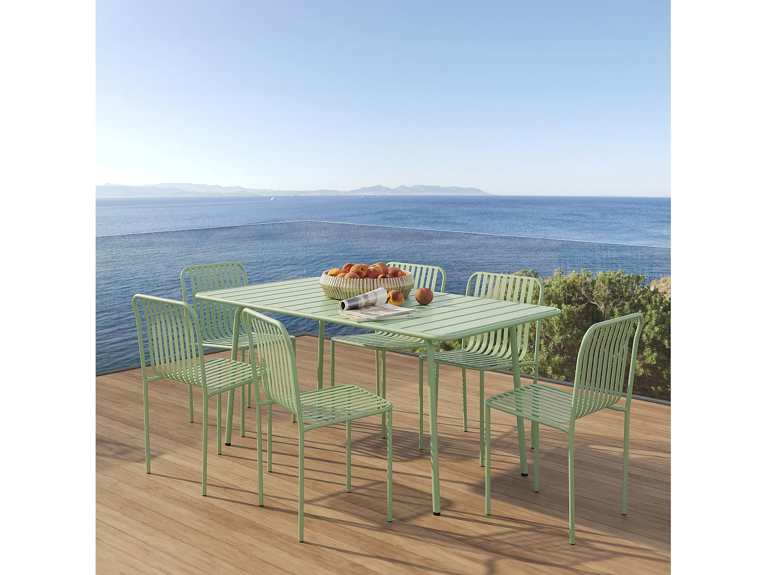 Mesa y sillas de jardín para 6 personas de metal verde - Yumi